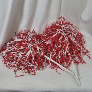 Vintage Red White Blue Rooter Poms (Set of 2 Poms) - 12 inch handle, streams 12"